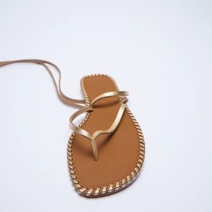 Gold Tie Up Leather Sandals